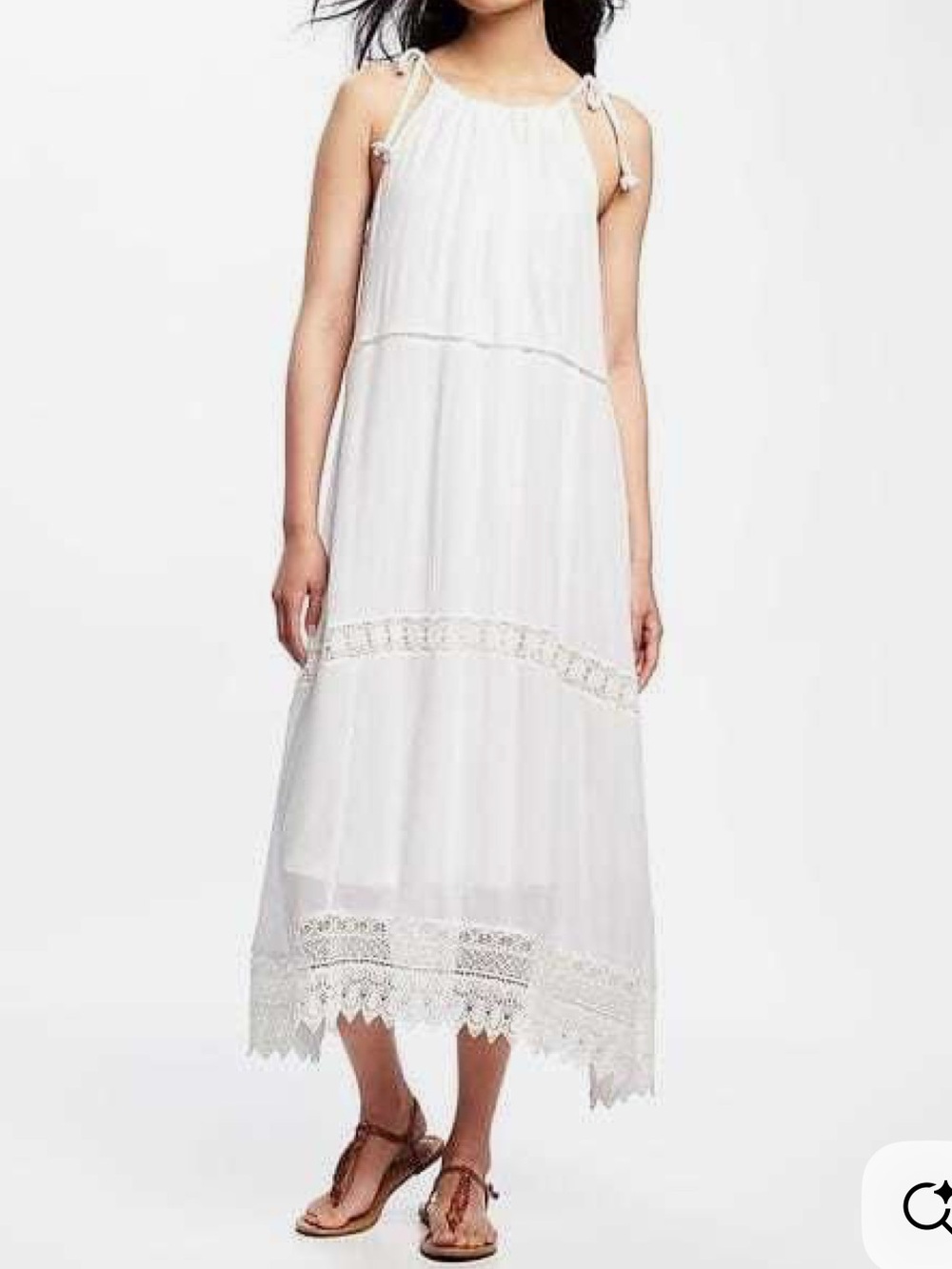 Old Navy White Cotton Sleeveless Tie Strap Crochet Trim Swing Maxi Dress M